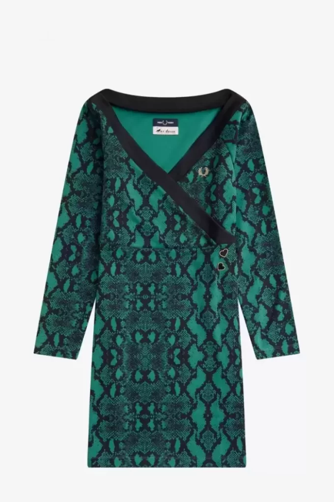 Vestido de mujer con estampado de serpiente y hombros descubiertos Vestido de mujer con estampado de serpiente y hombros descubiertos