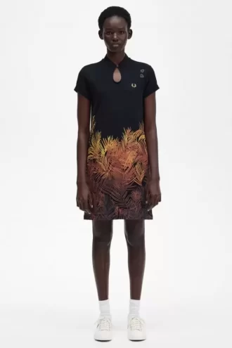 Vestido de mujer de piqué con estampado de palmeras Vestido de mujer de piqué con estampado de palmeras