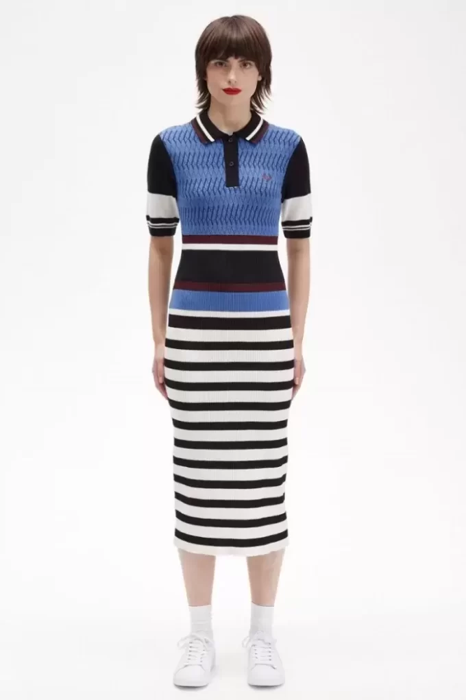 Vestido de mujer de punto jacquard a rayas Vestido de mujer de punto jacquard a rayas