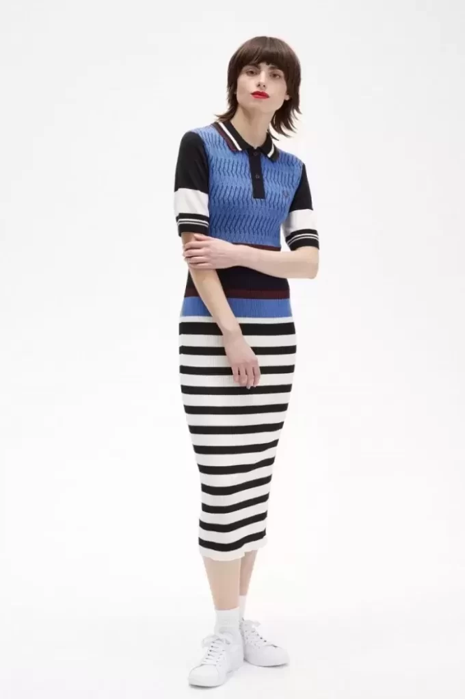 Vestido de mujer de punto jacquard a rayas Vestido de mujer de punto jacquard a rayas
