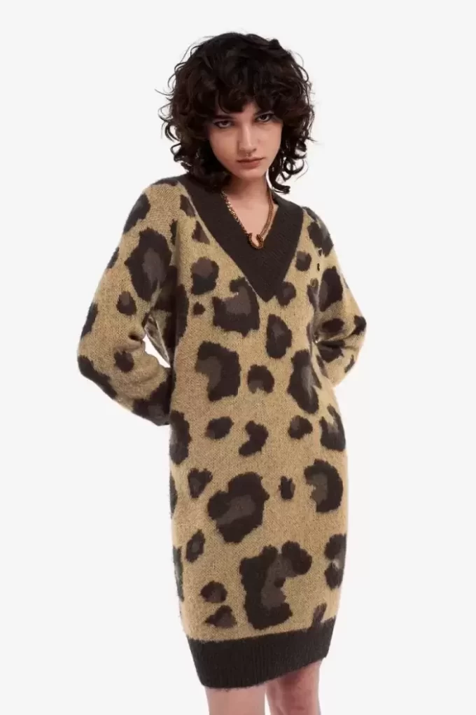 Vestido de punto de leopardo para mujer Vestido de punto de leopardo para mujer