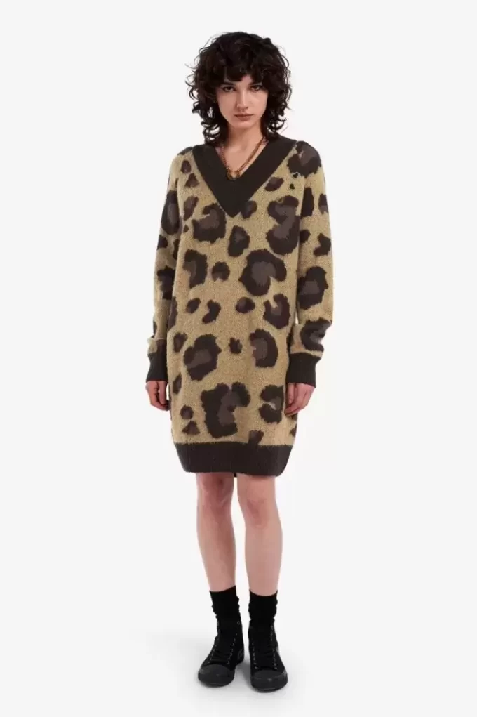 Vestido de punto de leopardo para mujer Vestido de punto de leopardo para mujer